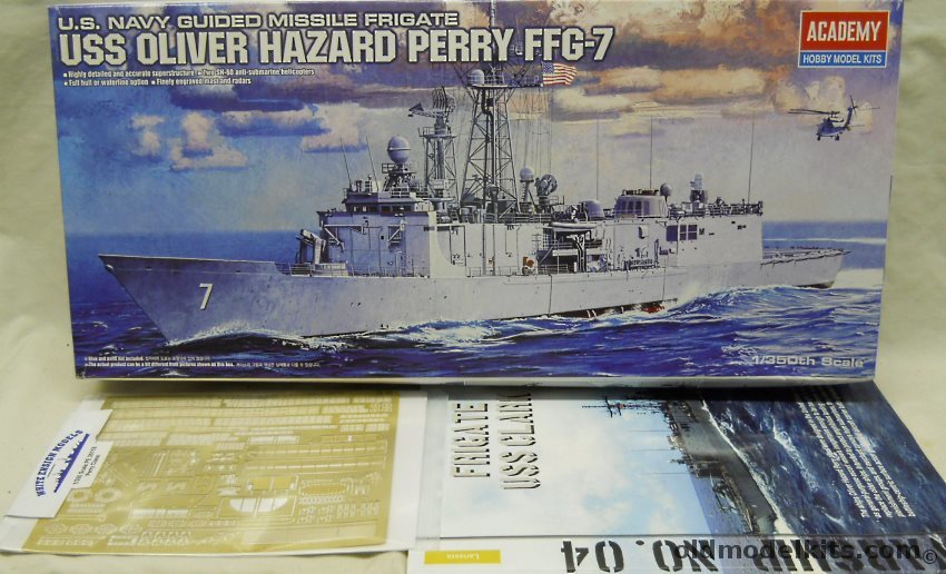 Academy 1/350 USS Oliver Hazard Perry FFG7 With White Engisn PE and Warship No.04 Frigate USS Clark, 14102 plastic model kit